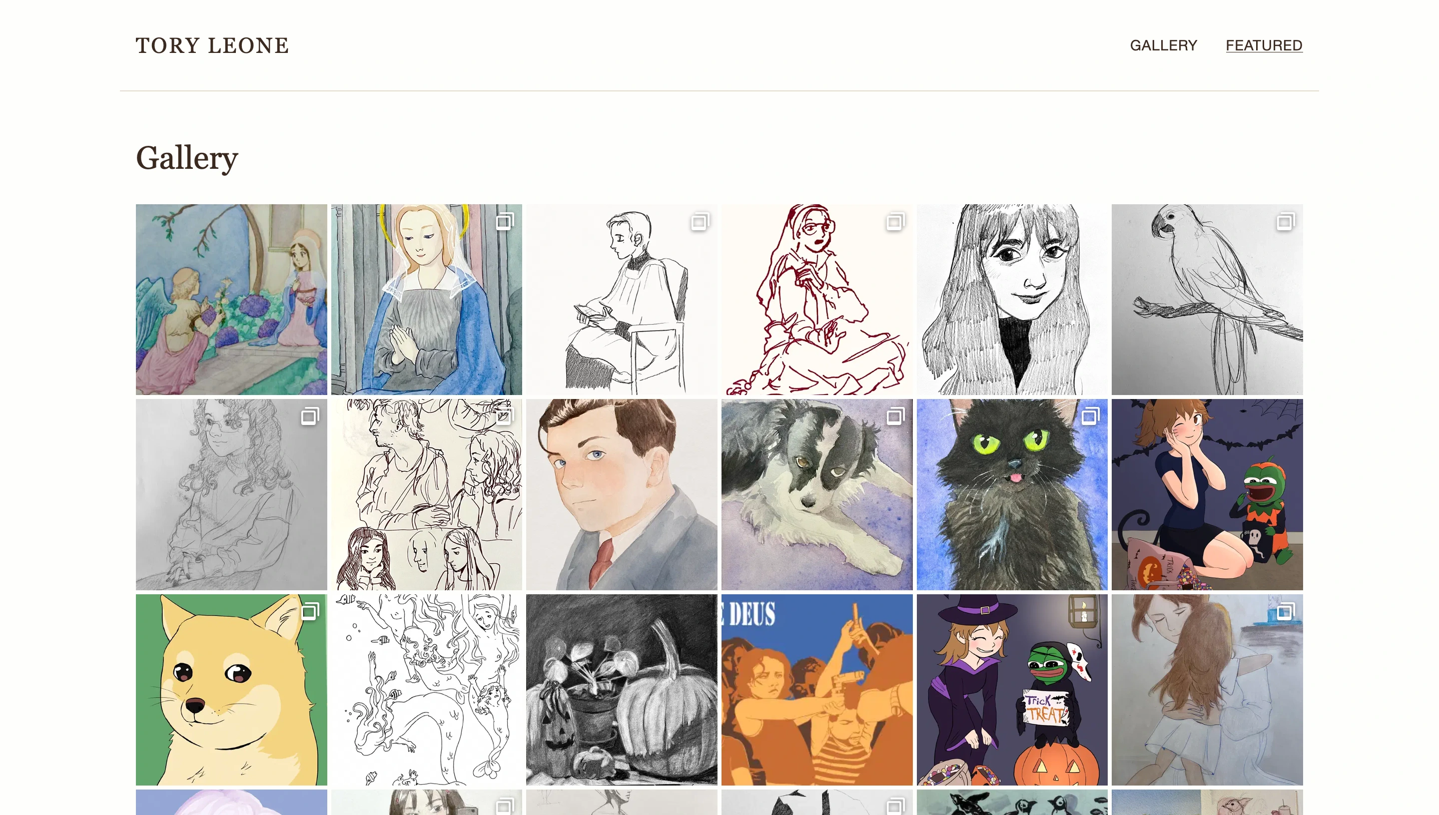 Screenshot of Tory Leone's art website gallery